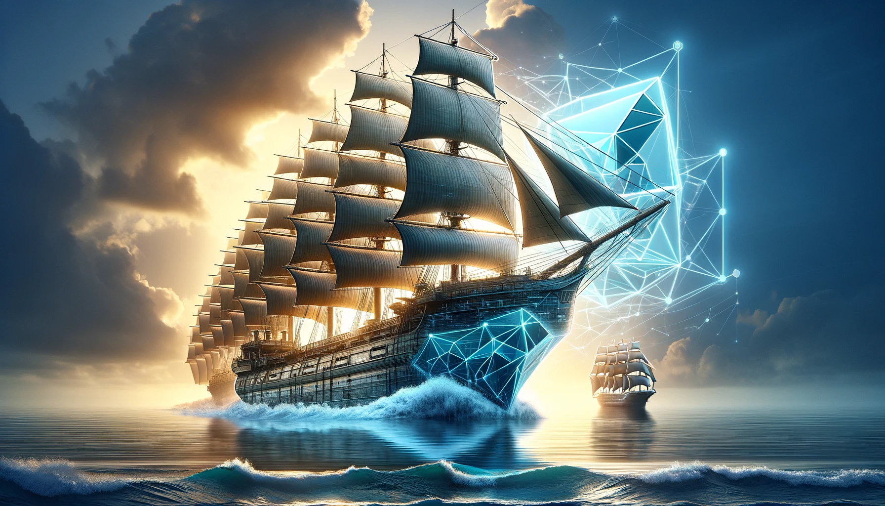 DALL·E 2023-11-11 14.39.10 - A conceptual image illustrating the evolution of trading companies in the digital age, symbolized by the metamorphosis of Skyocean International throu